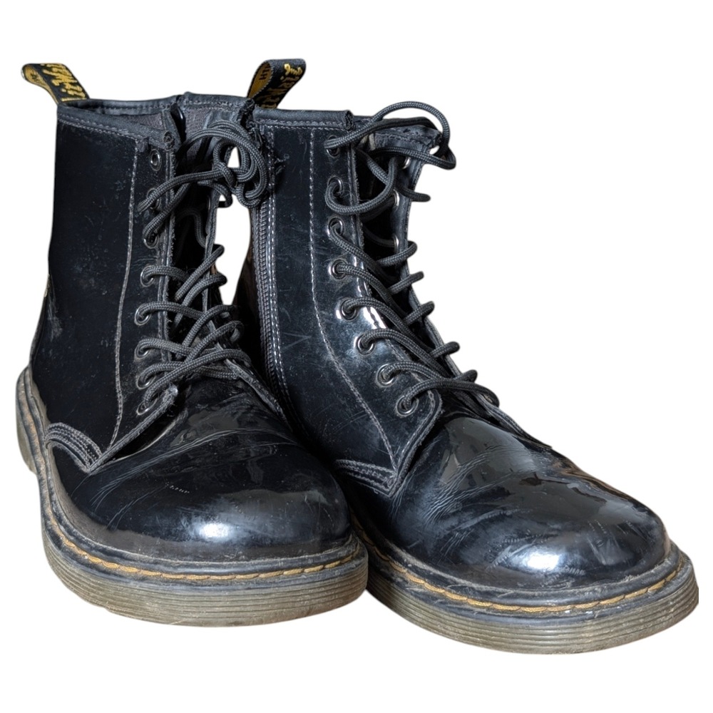Dr.‎ Martens 1460 J  Combat Boots Mens 5 Black Patent Leather Lace Up Zip Youth
